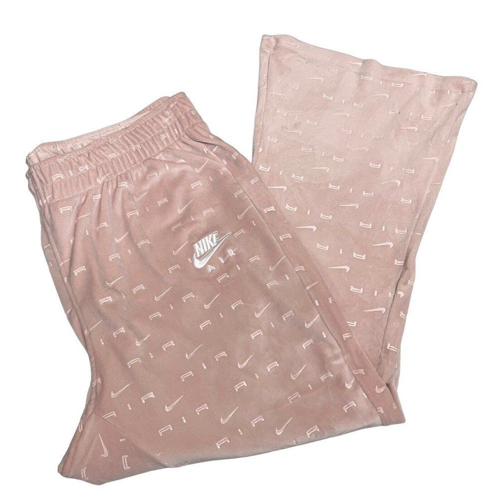 Nike Air Women's 1X Velour Mid-Rise Sweatpants DM9195-601 Flare Embossed Swoosh‎